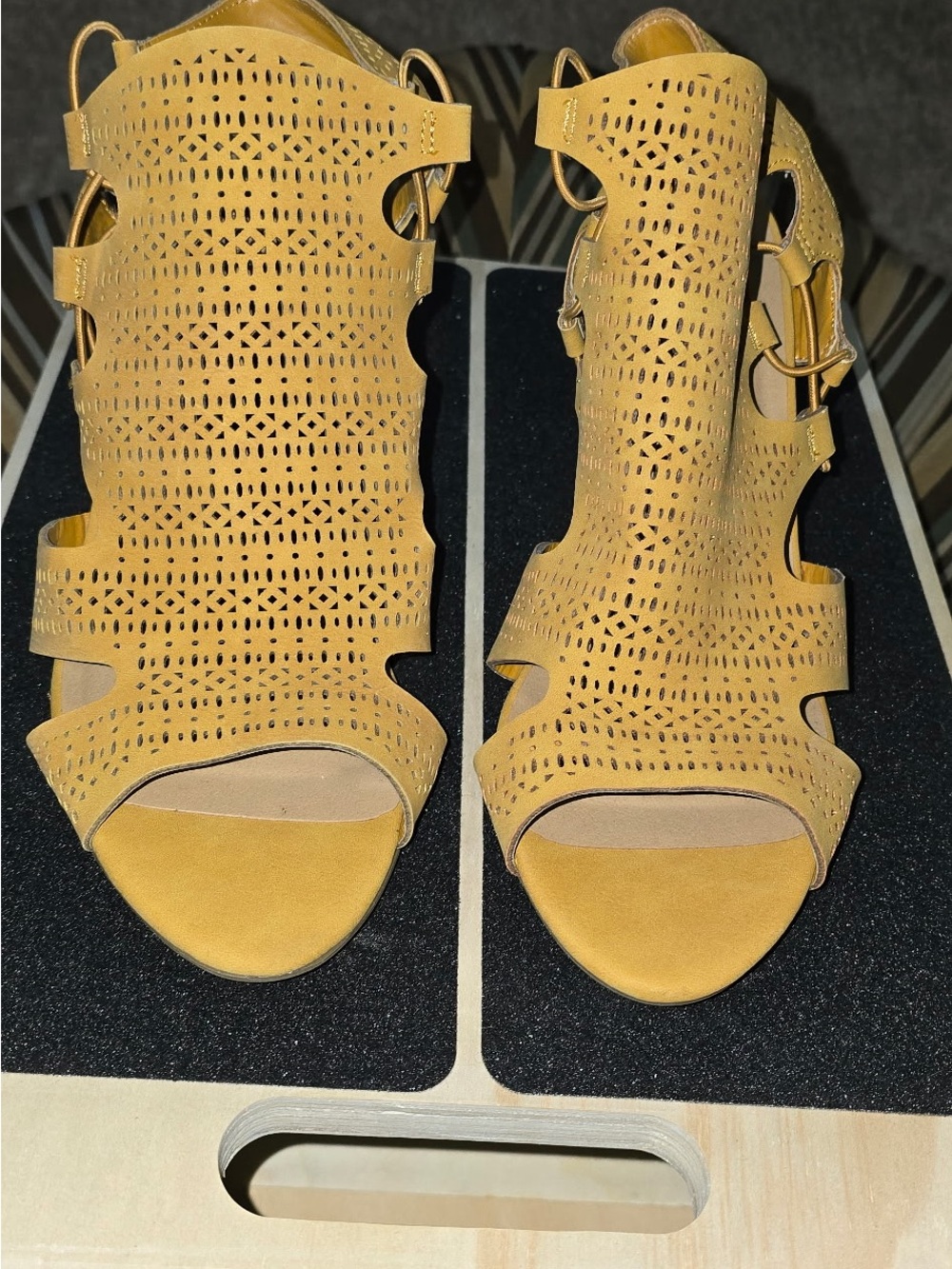 Women's Mustard Cutout Sandals - Stylish Open-Toe Heels